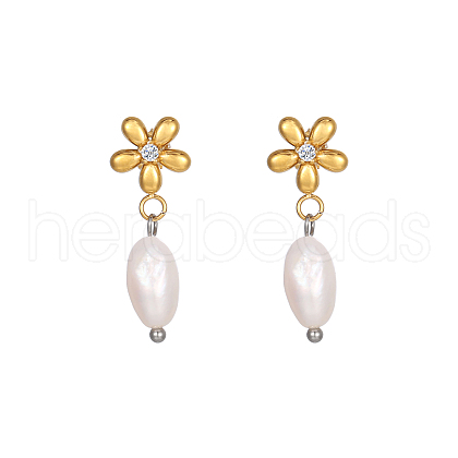 Stainless Steel Flower Earrings with Natural Pearls for Women GE0361-1-1
