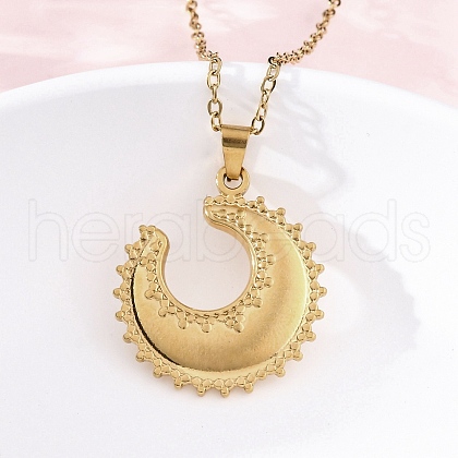 Crescent Moon 304 Stainless Steel Pendant Necklaces NJEW-M096-33G-1