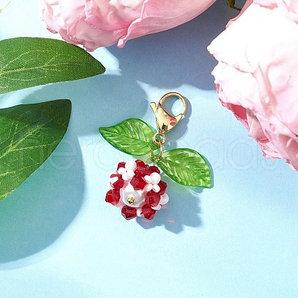 Flower Acrylic & Glass Pearl Pendant Decorations HJEW-MZ00219-06-1