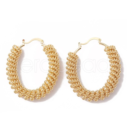Brass Wire Wrap Spiral Oval Hoop Earrings for Women EJEW-A093-15G-1