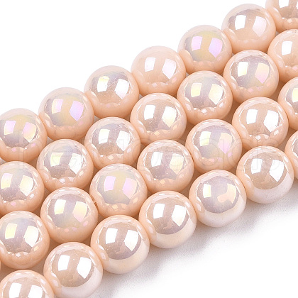 Electroplate Opaque Glass Beads Strands GLAA-T032-P8mm-AB09-1