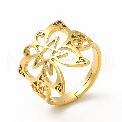 Ion Plating(IP) 304 Stainless Steel Butterfly with Star Adjustable Ring for Women RJEW-B027-08G-1