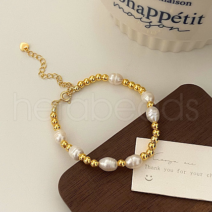 Brass Round Beaded with Natural Freshwater Pearl Beaded Bracelets FS-WG8F9C5-01-1