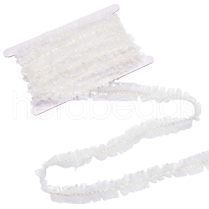 MAYJOYDIY US 1Pc Polyester Pleated Lace Trim with Gold Metallic Thread DIY-MA0006-64B-1