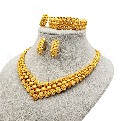 Alloy Round Beads Bracelets & Earrings & Bib Necklaces & Rings Sets FS-WGADEFF-01-1