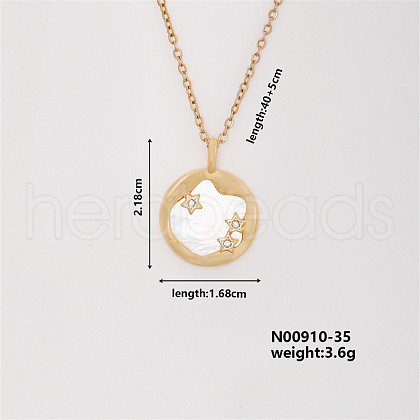 Vintage Brass Rhinestones Flat Round with Star Pendant Necklace for Women TU3121-4-1