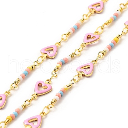 Brass Enamel Heart Link Chains CHC-C003-04G-1
