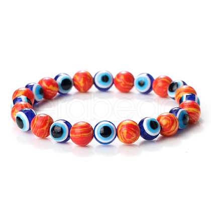 Synthetic Malachite & Evil Eye Round Beaded Stretch Bracelets for Men EH2427-1-1
