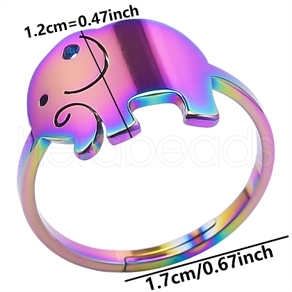 304 Stainless Steel Elephant Adjustable Ring PW-WG40910-02-1