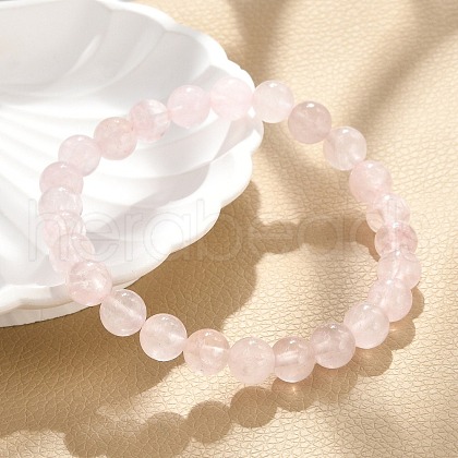 Natural Rose Quartz Stretch Bracelets X-G-N0272-01-1