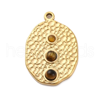 304 Stainless Steel Natural Tiger Eye Pendants STAS-H235-09G-02-1