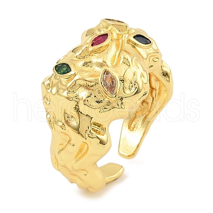 Brass Micro Pave Cubic Zirconia Cuff Rings for Women RJEW-S392-10G-1
