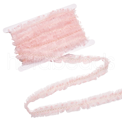 MAYJOYDIY US 1Pc Polyester Pleated Lace Trim with Gold Metallic Thread DIY-MA0006-64A-1