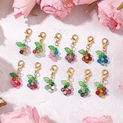Flower Natural Dyed & Heated Agate Pendants Decorations HJEW-JM02773-1