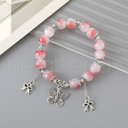 Chinese Style Round Glass Beaded Stretch Bracelets HP8595-1-1