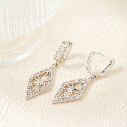 Elegant Geometric Star with Rhombus Brass Clear Cubic Zirconia Hoop Earrings GT0537-2-1
