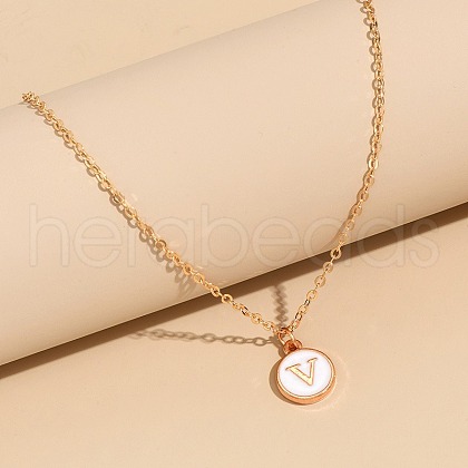 Alloy White Enamel Disc with Initial Pendant Necklaces for Women WG552C5-22-1