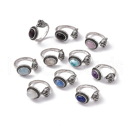 Fox Natural Gemstone Cuff Rings KK-A173-06AS-1