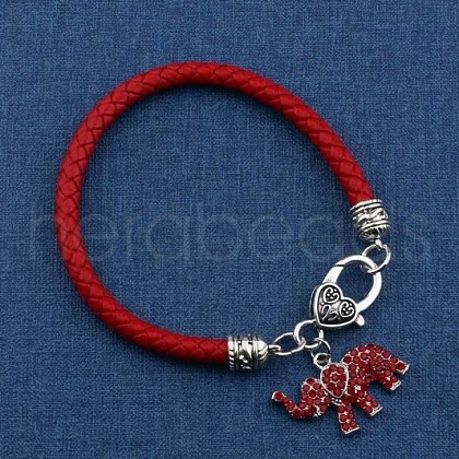 Elephant Alloy & Rhinestone & Imitation Leather Cord Charm Bracelets FS-WG8FE67-01-1