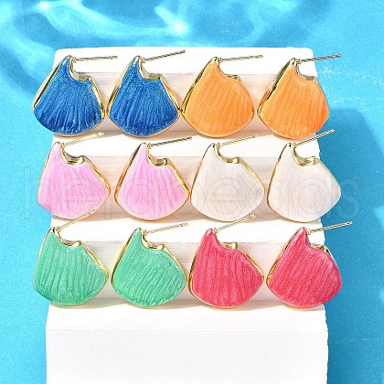 Shell Shape Brass Stud Earrings EJEW-G424-01G-1