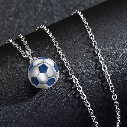 Football 201 Stainless Steel Royal Blue Enamel Pendant Cable Chain Necklaces for Men FS-WGF314D-03-1