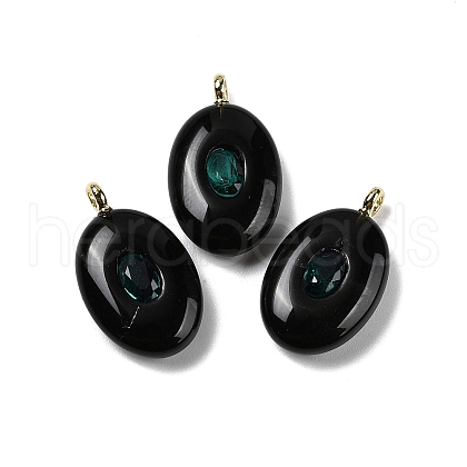 Natural Obsidian & Cubic Zirconia Pendants G-Z076-01G-05-1