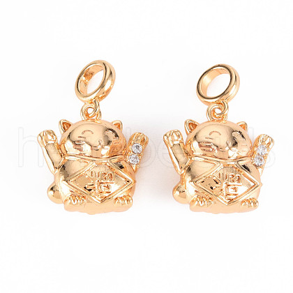 Brass Micro Pave Clear Cubic Zirconia Pendants KK-T062-150G-NF-1