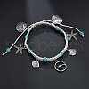 Bohemian Style Alloy Wave Shape Starfish Shell Shape Charm Synthetic Turquoise & Cotton Cord Braided Anklets FS-WG159AD-04-2