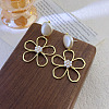 Flower Alloy Plastic Imitation Pearl Dangle Stud Earrings FS-WG6080C-01-4