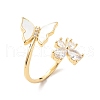 Clear Cubic Zirconia Butterfly Open Cuff Ring with Shell RJEW-P204-01G-1