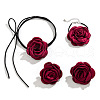 Rose Faux Suede with Satin Fabric Pendant Choker Necklace & Stud Earring & Bracelet FS-WG3A334-01-3