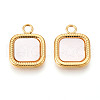 304 Stainless Steel Pave Natural Shell Square Pendants STAS-N112-10G-1