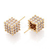 Brass Micro Pave Clear Cubic Zirconia Stud Earrings EJEW-N061-02G-2