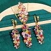 Leaf Brass with Cubic Zirconia Pendant Necklace & Hoop Earring & Ring FS-WGD46EA-03-1