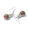 Natural Unakite Gourd Dangle Earrings with Crystal Rhinestone EJEW-A092-04P-06-3