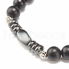 Natural Wood & Synthetic Hematite Beaded Stretch Bracelet BJEW-JB07809-4