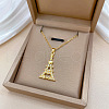Brass Micro Pave Clear Cubic Zirconia Eiffel Tower Love Pendant Necklaces FS-WG3E8D3-01-4