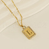 304 Stainless Steel Micro Pave Clear Cubic Zirconia Rectangle with Hollow Letter Pendant Necklaces FS-WGAE794-15-1