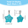 FIBLOOM 14Pcs 14 Styles Star Gemstone Pendants G-FI0001-31-2