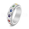 Rainbow Color Pride Flag Enamel Dog Paw Print Rotating Ring RABO-PW0001-040C-1