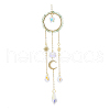 Natural Green Aventurine Woven Net/Web with Feather Window Hanging Suncatchers HJEW-JM00852-02-1