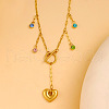 304 Stainless Steel Pave Colorful Cubic Zirconia Heart Pendant Necklaces for Women NJEW-S450-01G-1