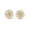 Flower Brass Micro Pave Clear Cubic Zirconia Studs Earrings EJEW-K289-11G-4
