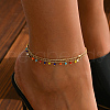 European Brass & Colorful Glass Seed Beaded Tassel Double Layer Anklets for Women LG5462-2