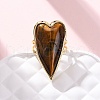 Heart Natural Tiger Eye Finger Rings RJEW-M076-03G-11-5
