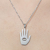 201 Stainless Steel Hollow Hamsa Hand with Eye Pendant Necklace NJEW-OY001-79-1