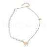 Bowknot Alloy Shell Pearl Beaded Necklaces EJEW-JN04819-2