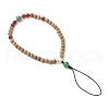 Dyed Natural Green Banded Agate & Wood Round Beaded Phone Hand Strap Chains HJEW-JM03364-01-4