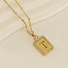 304 Stainless Steel Micro Pave Clear Cubic Zirconia Rectangle with Hollow Letter Pendant Necklaces FS-WGAE794-23-1