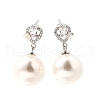 925 Sterling Silver Clear Cubic Zirconia Heart with Round Dangle Stud Earrings EJEW-L300-05P-4